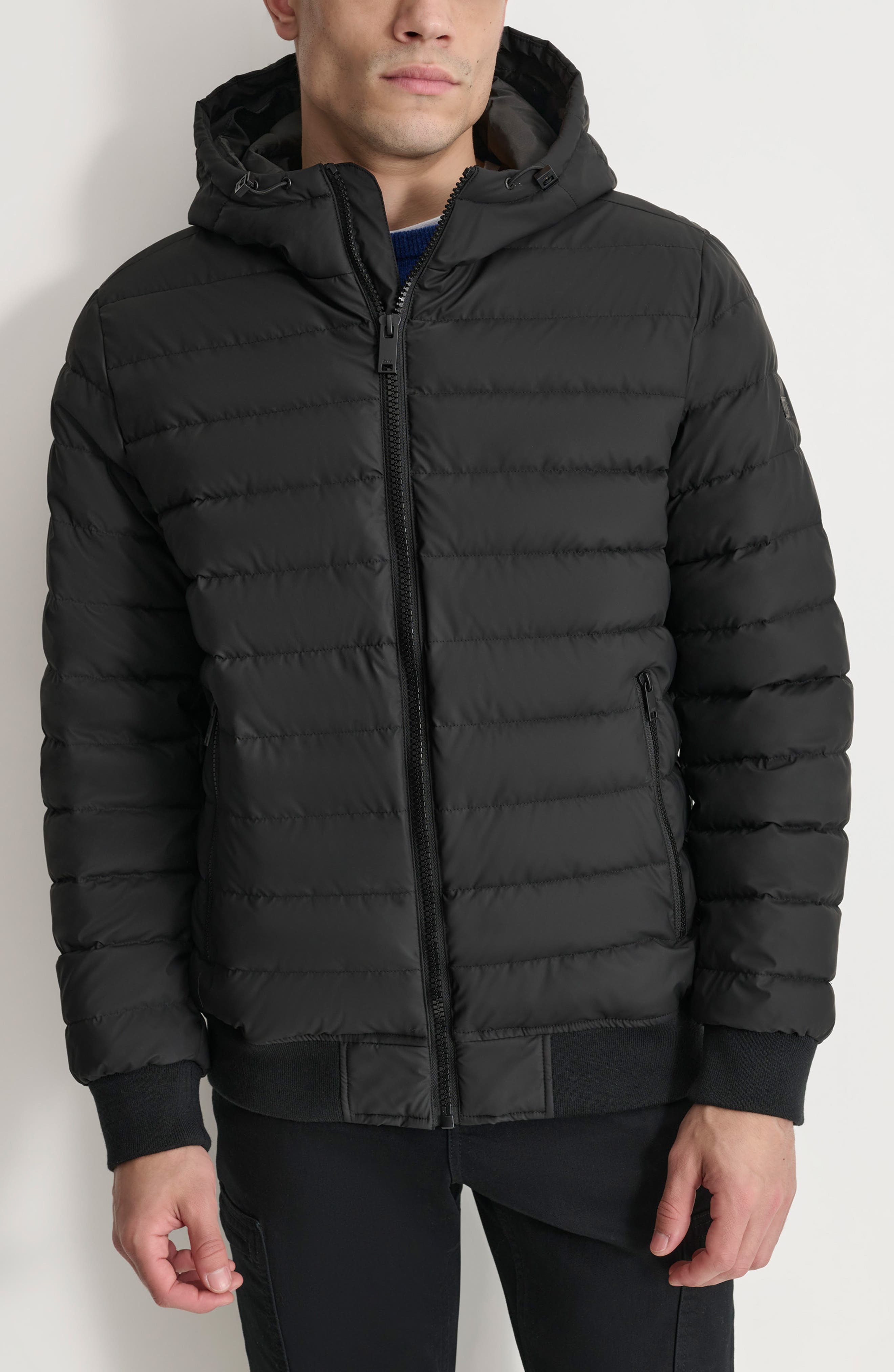 DKNY Rubberized Front Zip Puffer Jacket