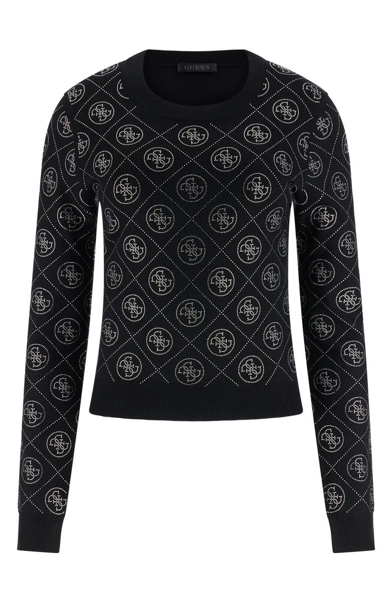 GUESS Rhinestone Crop Sweater, Alternate, color, Black