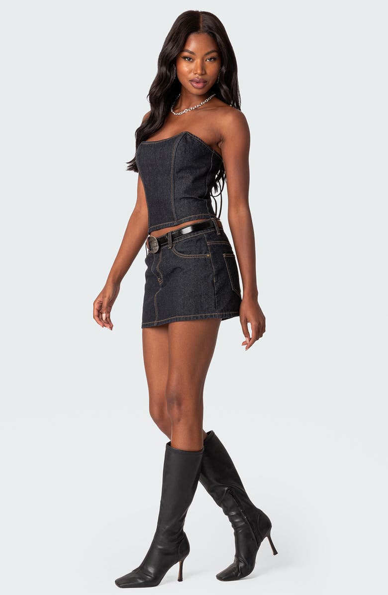EDIKTED Foster Low Rise Denim Miniskirt, Alternate, color, 