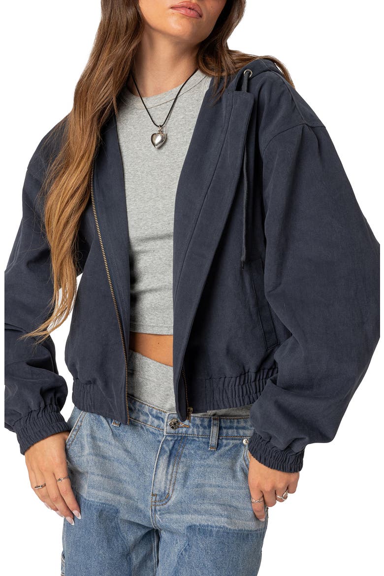 Milly Oversize Zip Crop Hoodie, Main, color, NAVY