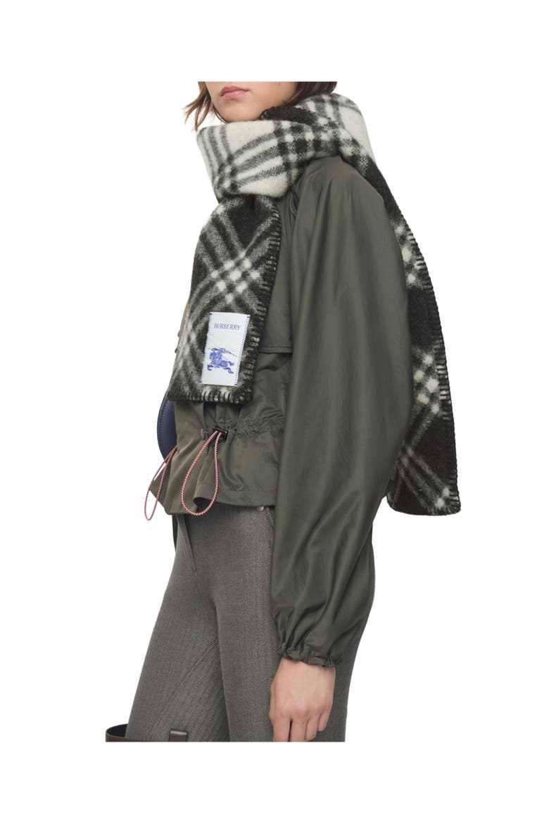 Narrow Check Wool Scarf, Alternate, color, Black