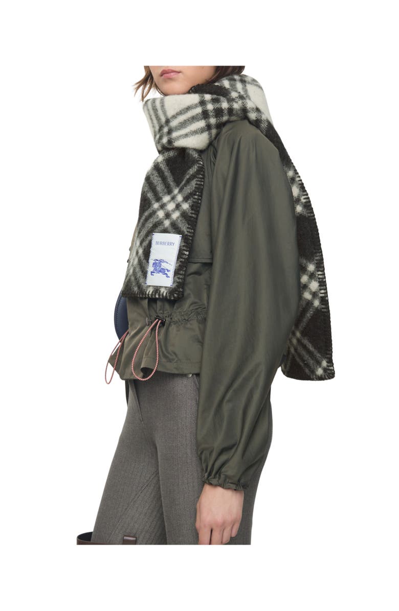 Burberry Narrow Check Wool Scarf, Alternate, color, Black