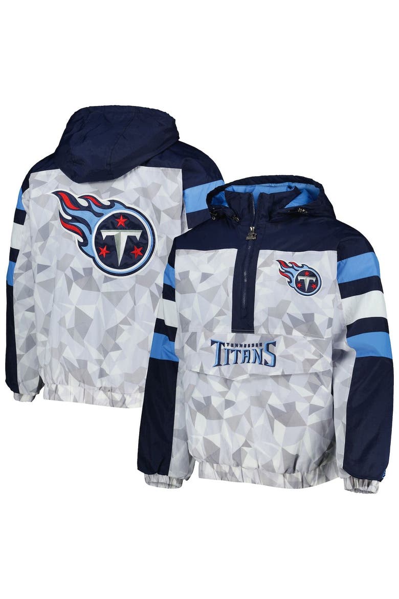 Men's Starter White/Navy Tennessee Titans Thursday Night Gridiron Raglan Half-Zip Hooded Jacket, Main, color, White