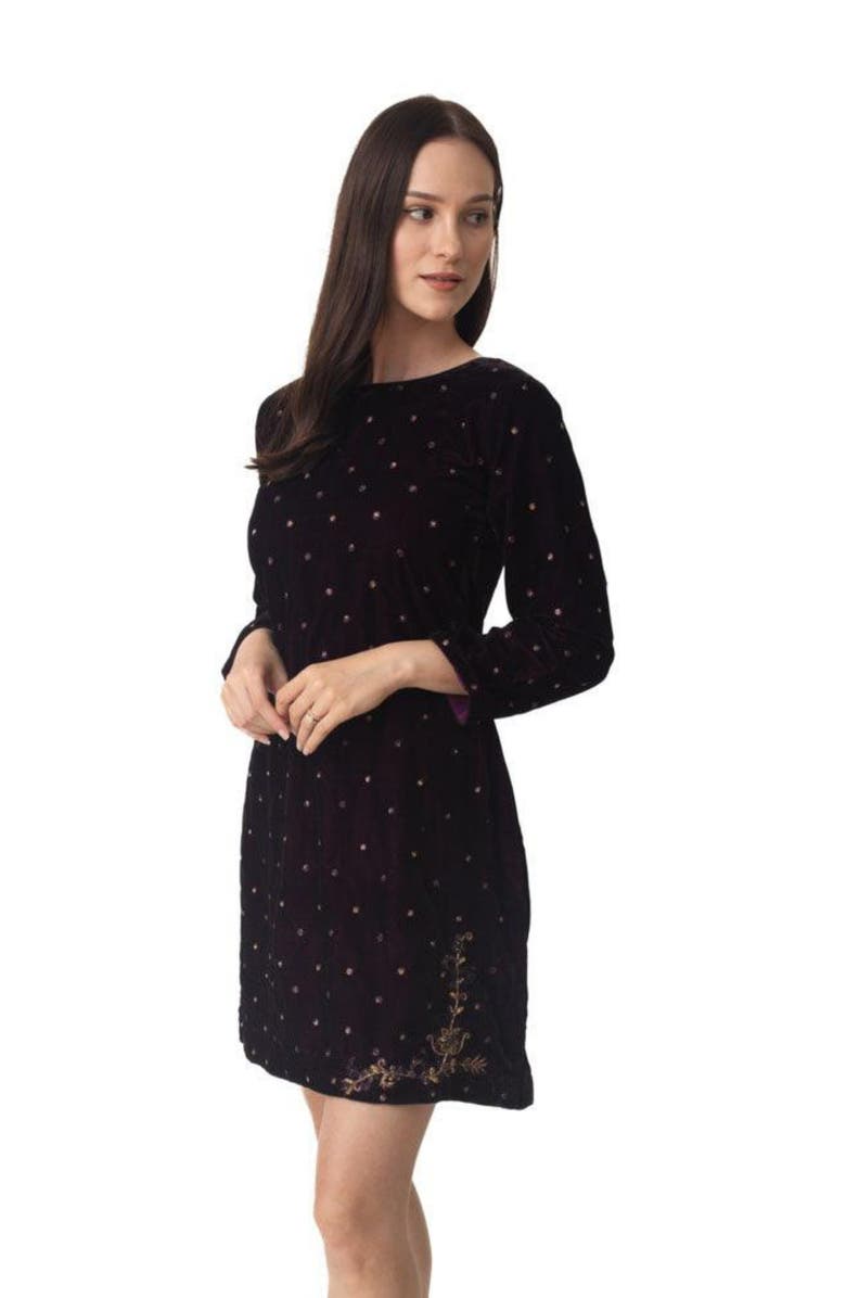 RAAS Lica Hand-Embroidered Velvet Dress, Alternate, color, Wine