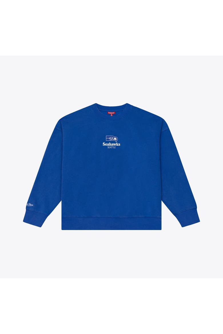 Women's Mitchell & Ness Royal Seattle Seahawks Core Essentials Micro Logo Fleece Sweatshirt, Main, color, Royal