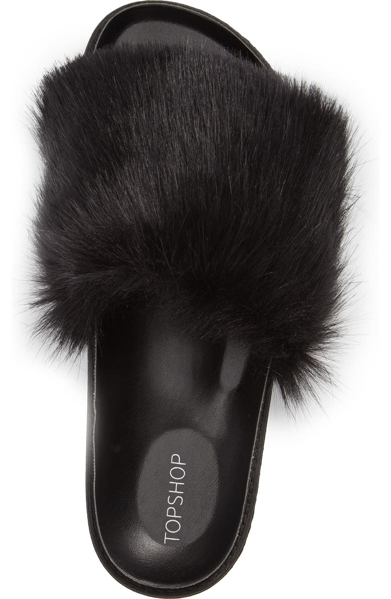 Topshop Faux Fur Slide Sandal, Alternate, color,