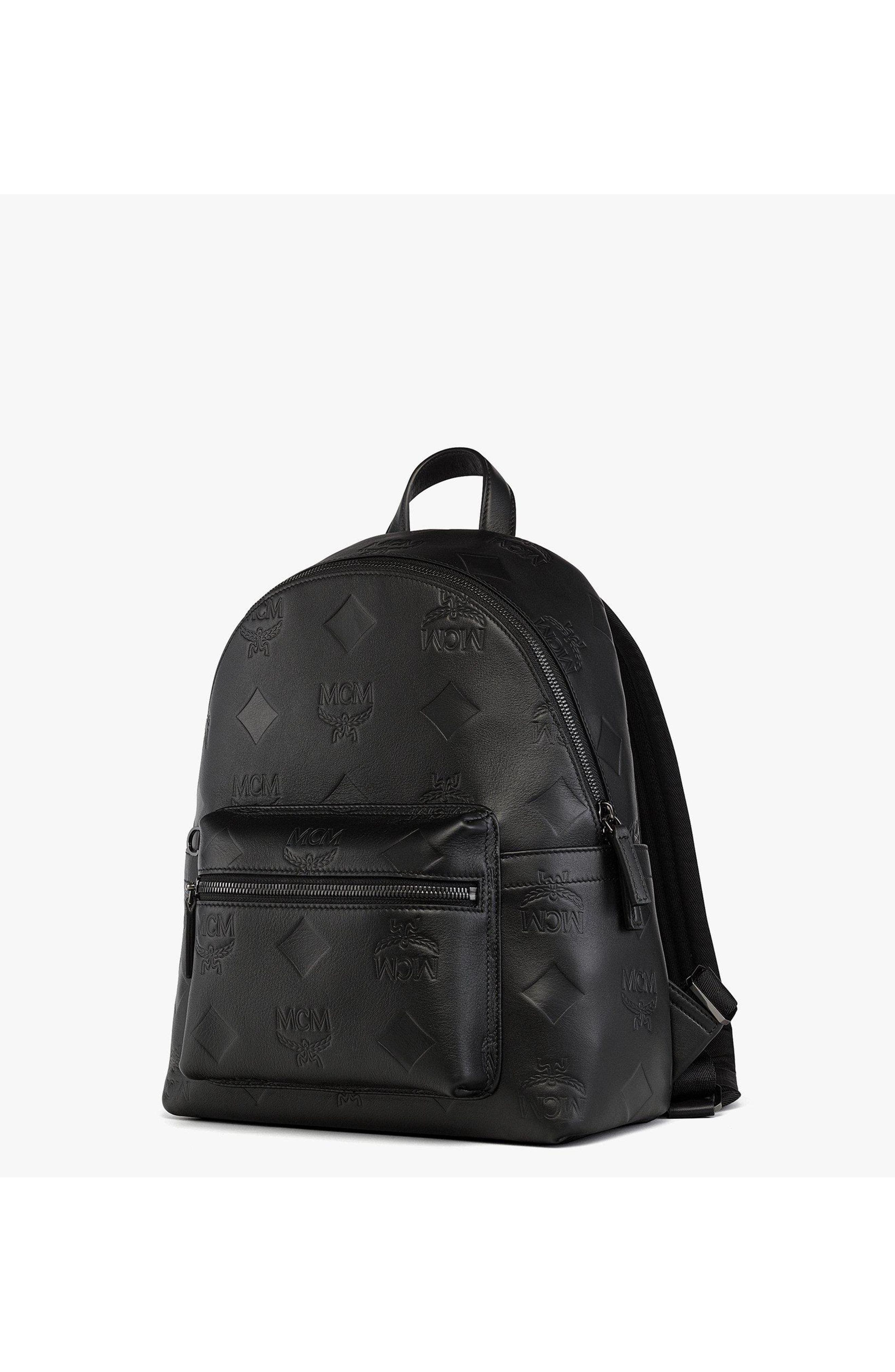 MCM Small Stark Backpack in Maxi Monogram Leather, Alternate, color, Black