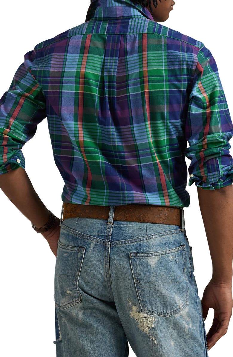 Polo Ralph Lauren Madras Plaid Performance Button-Down Shirt, Alternate, color, Green/ Navy Multi