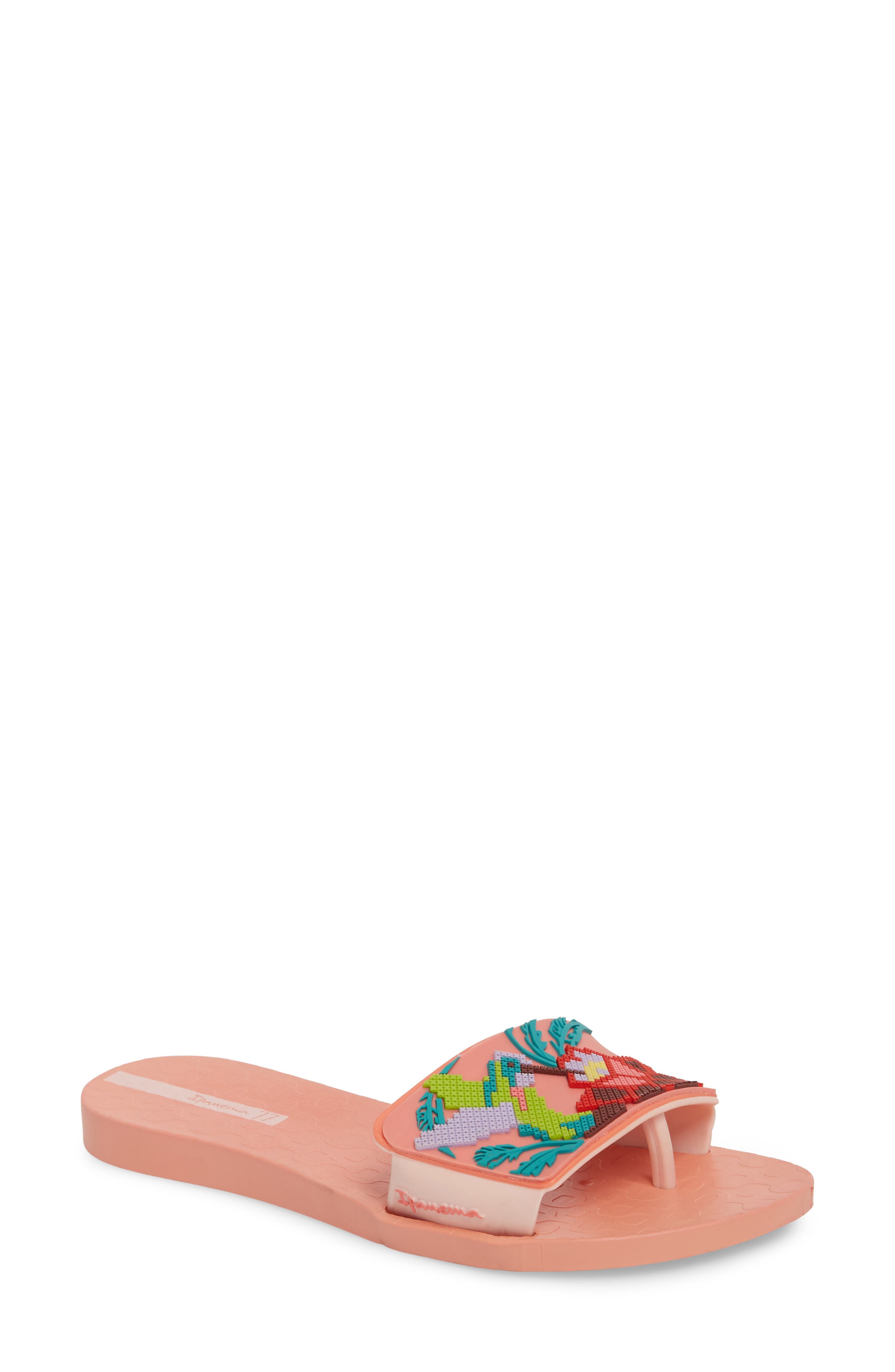 Nectar Floral Slide Sandal, Main, color, ORANGE/ PINK