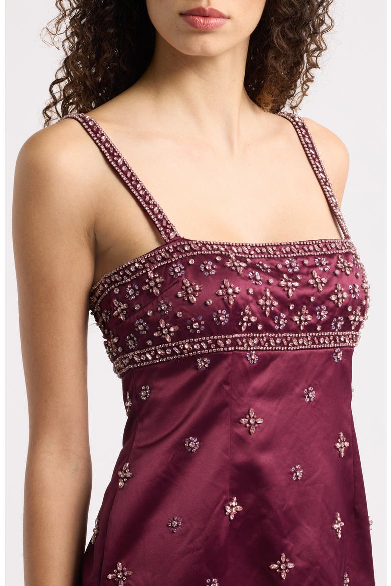 Casslouie Embellished Empire Waist Minidress, Alternate, color, FADED MERLOT