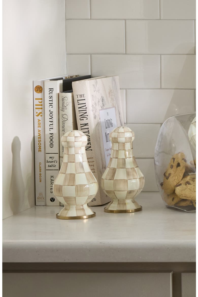 Mocha Check Enamel Large Salt & Pepper Shaker Set, Alternate, color, MOCHA