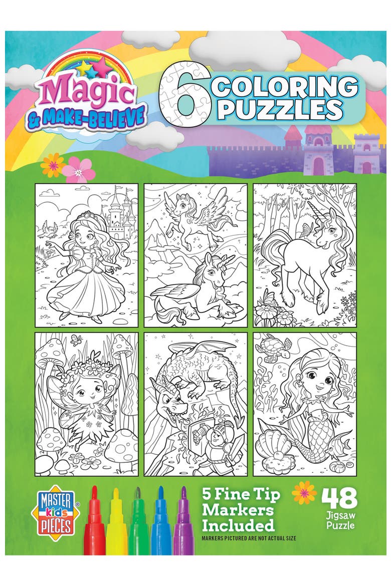 Magic & Fantasy Coloring Puzzles 6-Pack, Alternate, color, Multicolor