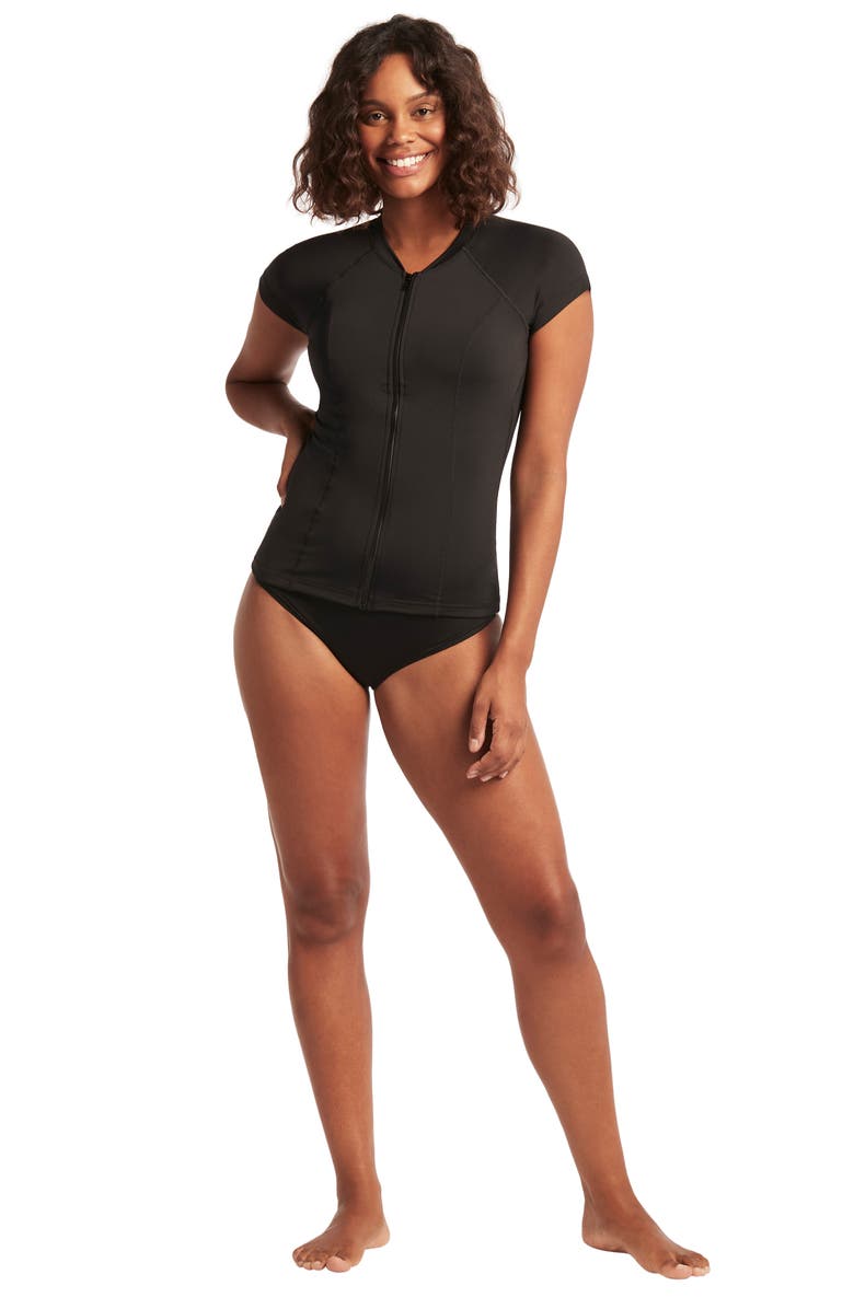 Sea Level Zip-Up Short Sleeve Rashguard Top, Alternate, color, 