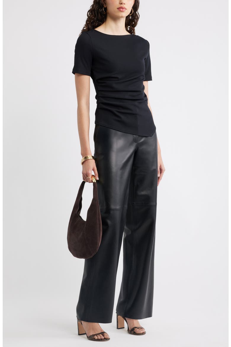 Asymmetric Gathered Tee, Alternate, color, BLACK