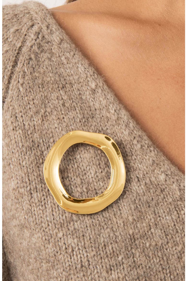 Open Circle Brooch, Alternate, color, GOLD