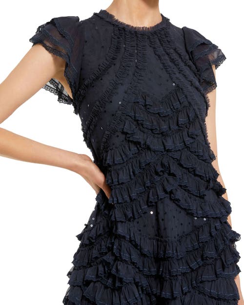 Mac Duggal Button Up Cap Sleeve Boucle A Line Midi Dress In Blue