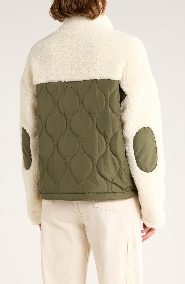 Thread & Supply Mixed Media Fleece & Quilted Panel Zip Jacket, Alternate, color, Olive Milk