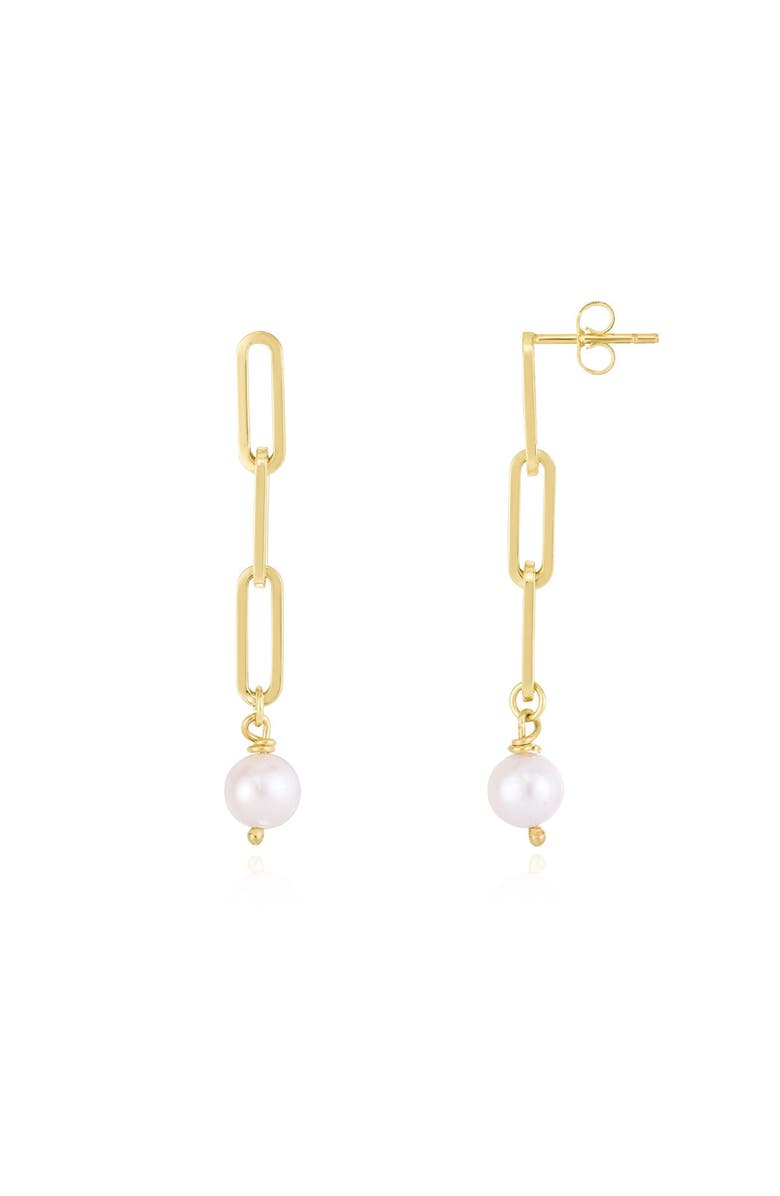 The Lovery Fine Jewelry Pearl Paperclip Link Earrings, Main, color, Pearl