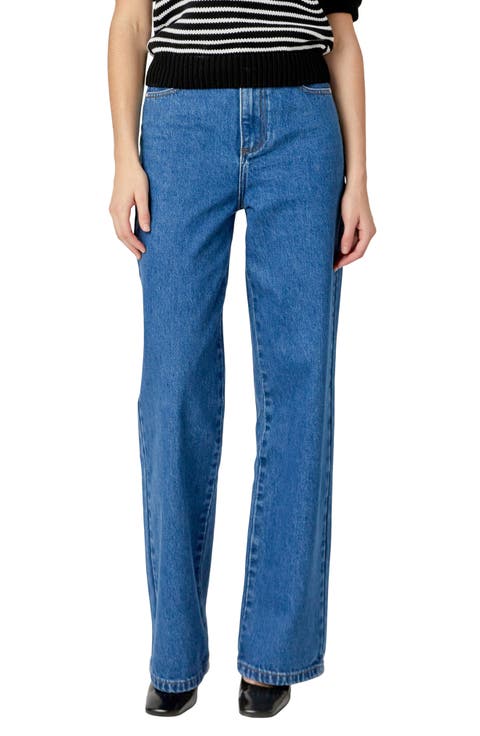 Embroidered Bow High Waist Relaxed Straight Leg Jeans