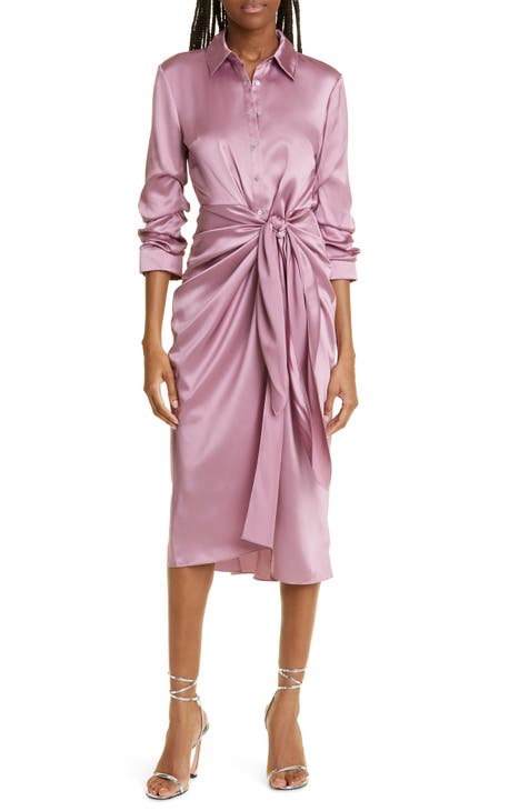 Jacey Tie Waist Silk Shirtdress