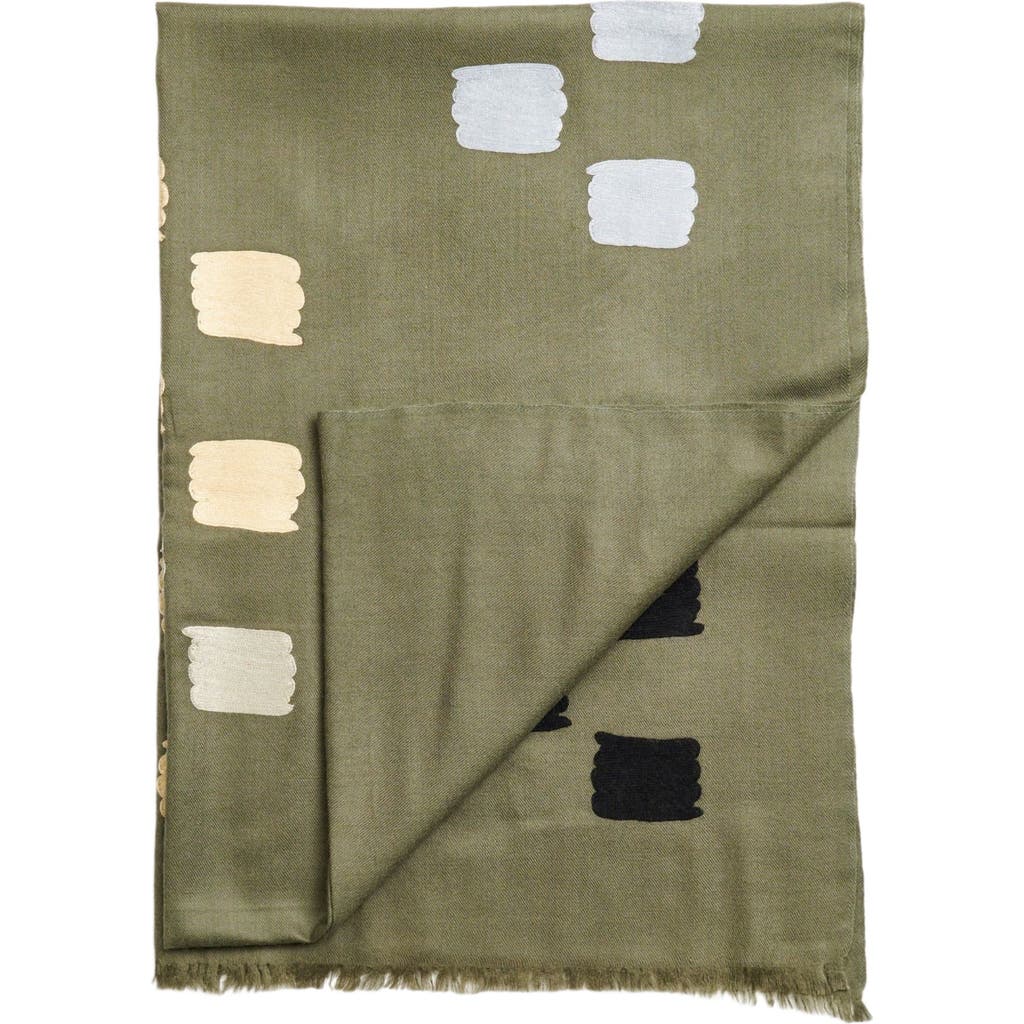 Studio Variously Dahlia Hand Embroidered Hand Woven Scarf In Green