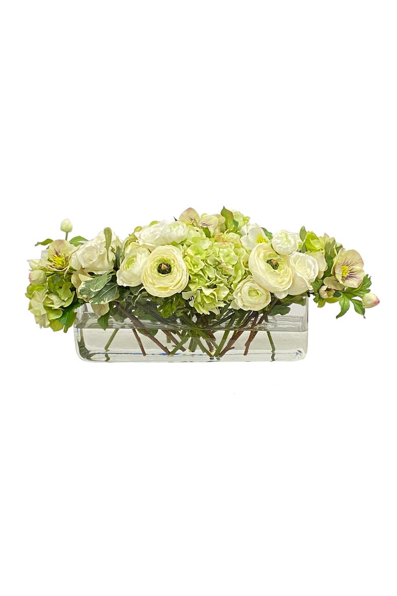 Ranunculus Rose In Rectangle Vase, Main, color, WHITE/GREEN