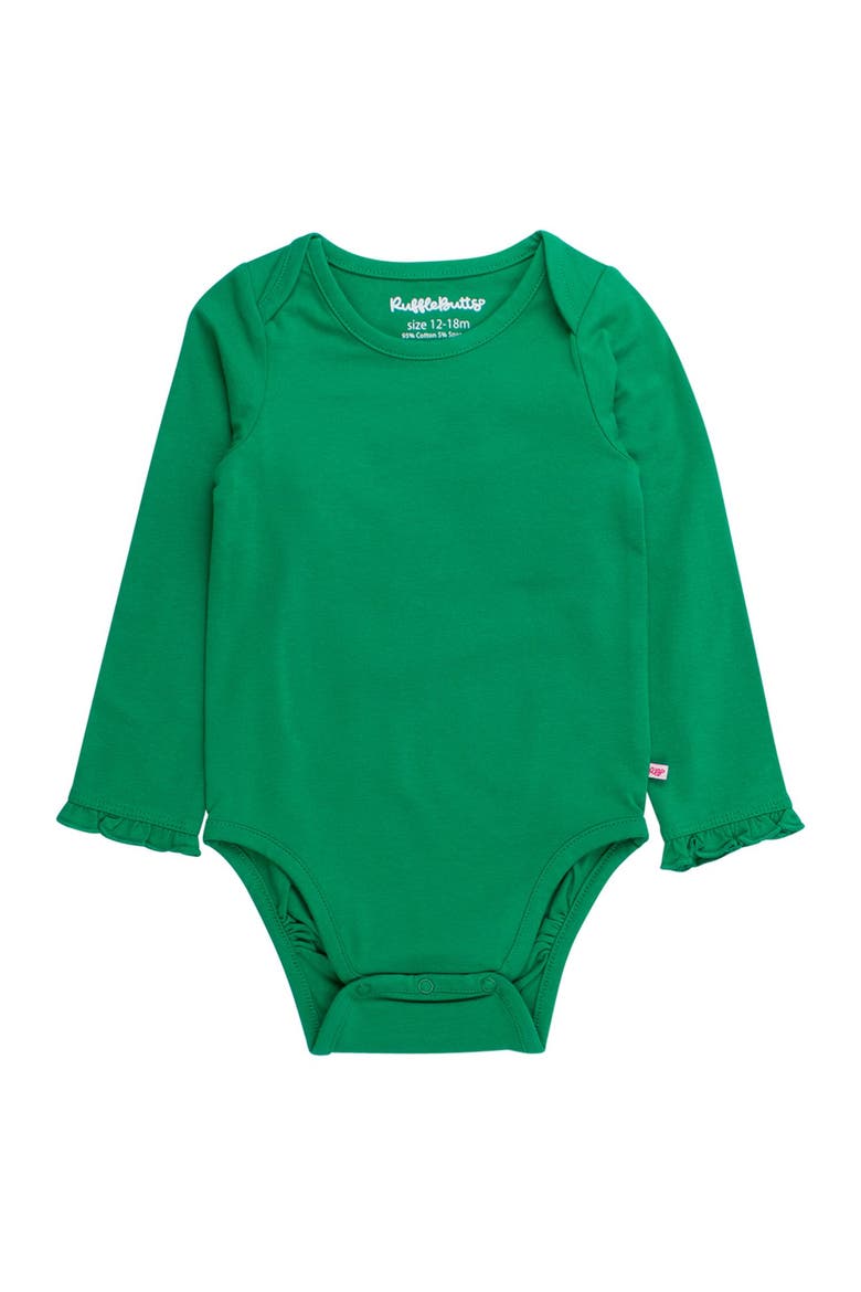 Baby/toddler Girls Knit Long Sleeve Ruffle Layering Bodysuit, Main, color, Green
