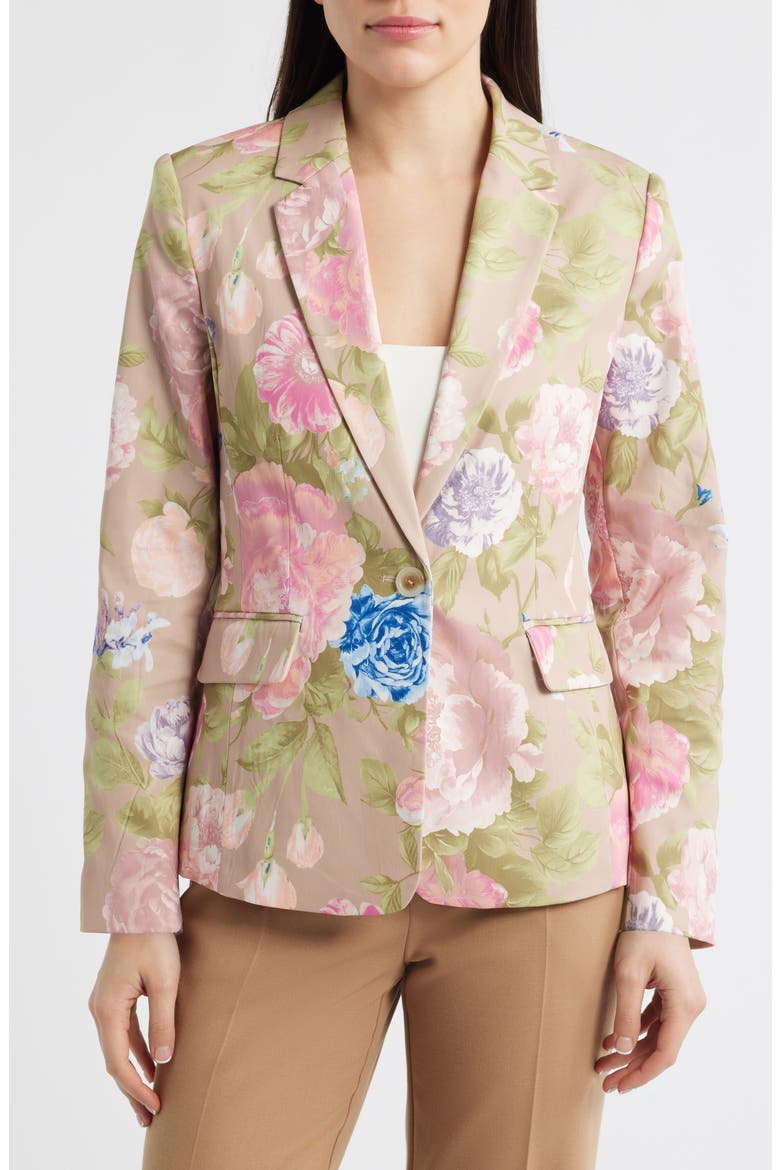 Floral Sateen Blazer, Alternate, color, TAUPE MULTI