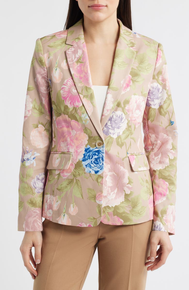 Tahari ASL Floral Sateen Blazer, Alternate, color, Taupe Multi