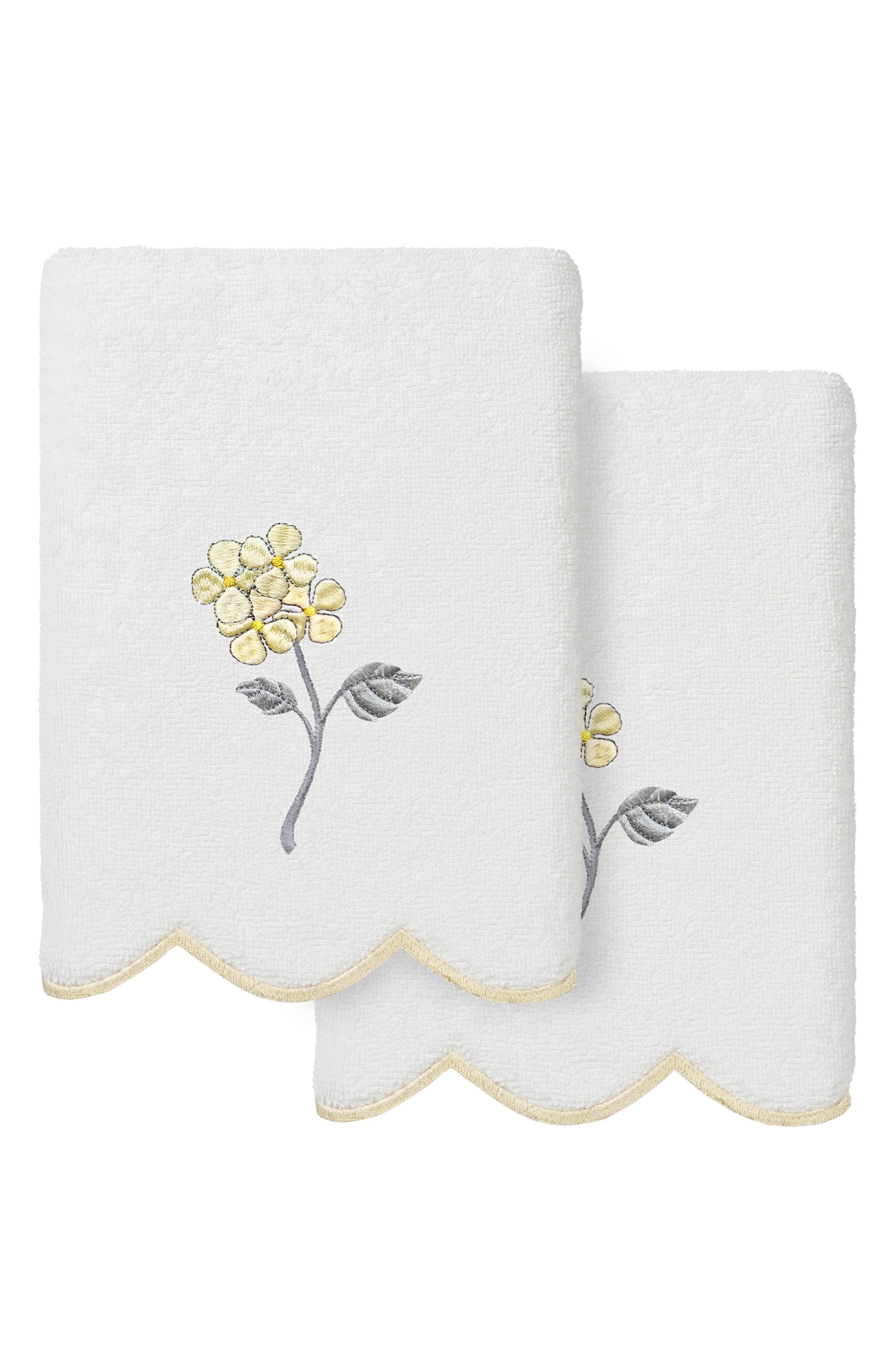 Hydea Embroidered Scallop 2-Piece Hand Towel Set