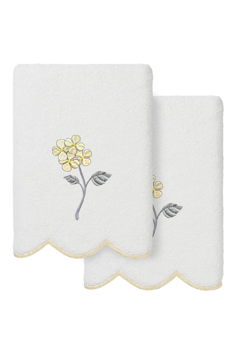 Hydea Embroidered Scallop 2-Piece Hand Towel Set, Main, color, WHITE/ BEIGE