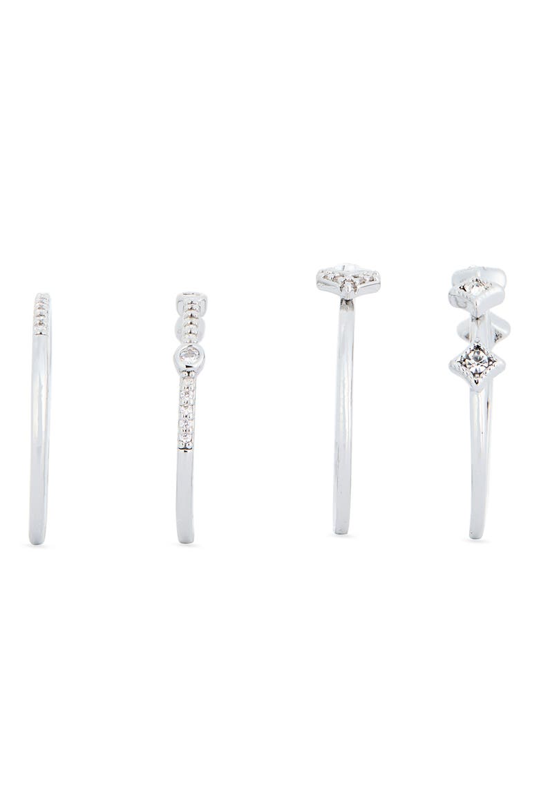 Set of 4 Cubic Zirconia Stackable Rings, Alternate, color, CLEAR- SILVER
