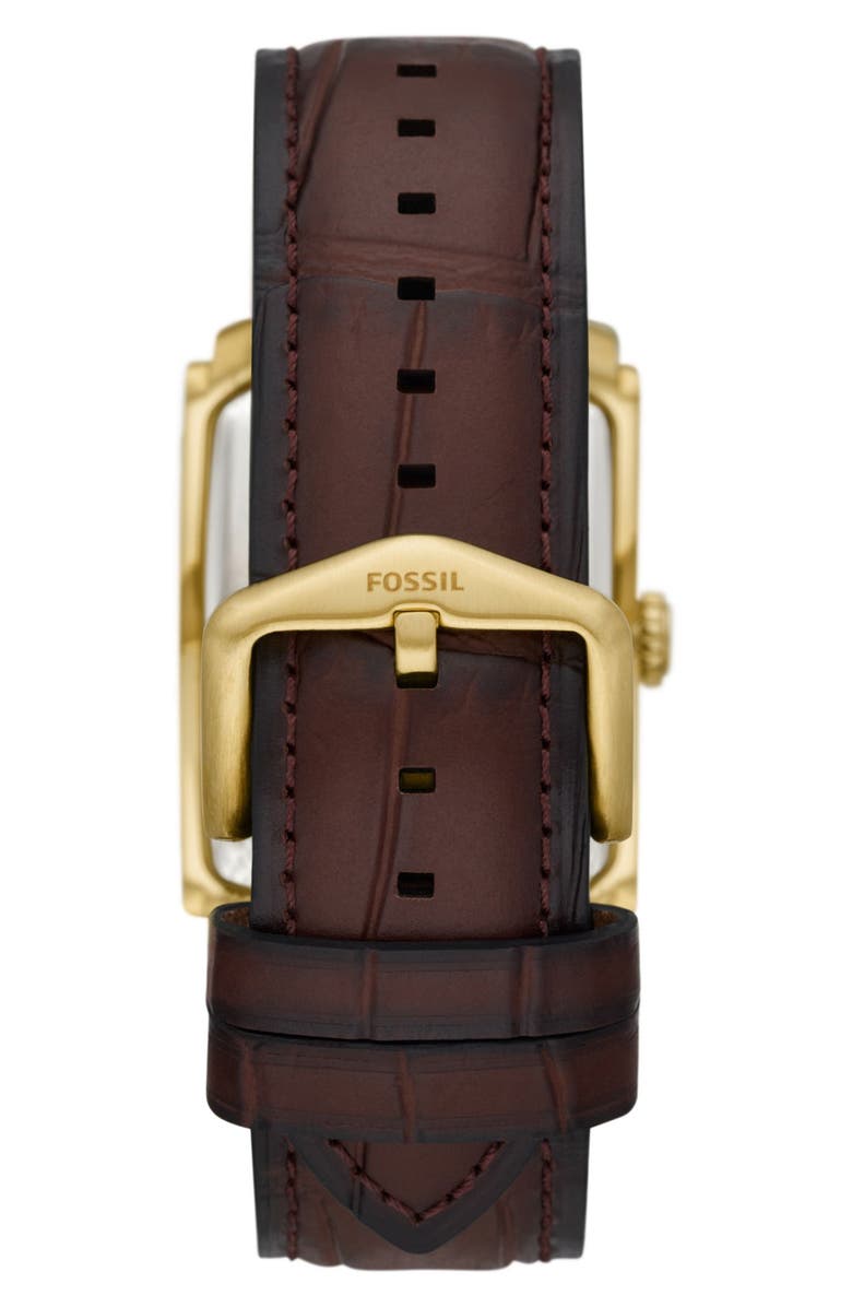 Fossil Carraway Leather Strap Watch, 30mm, Alternate, color, Brown/ Gold