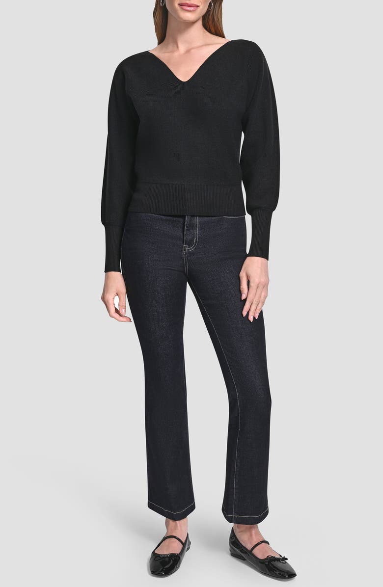 DKNY V-Neck Dolman Sleeve Sweater, Alternate, color, Black