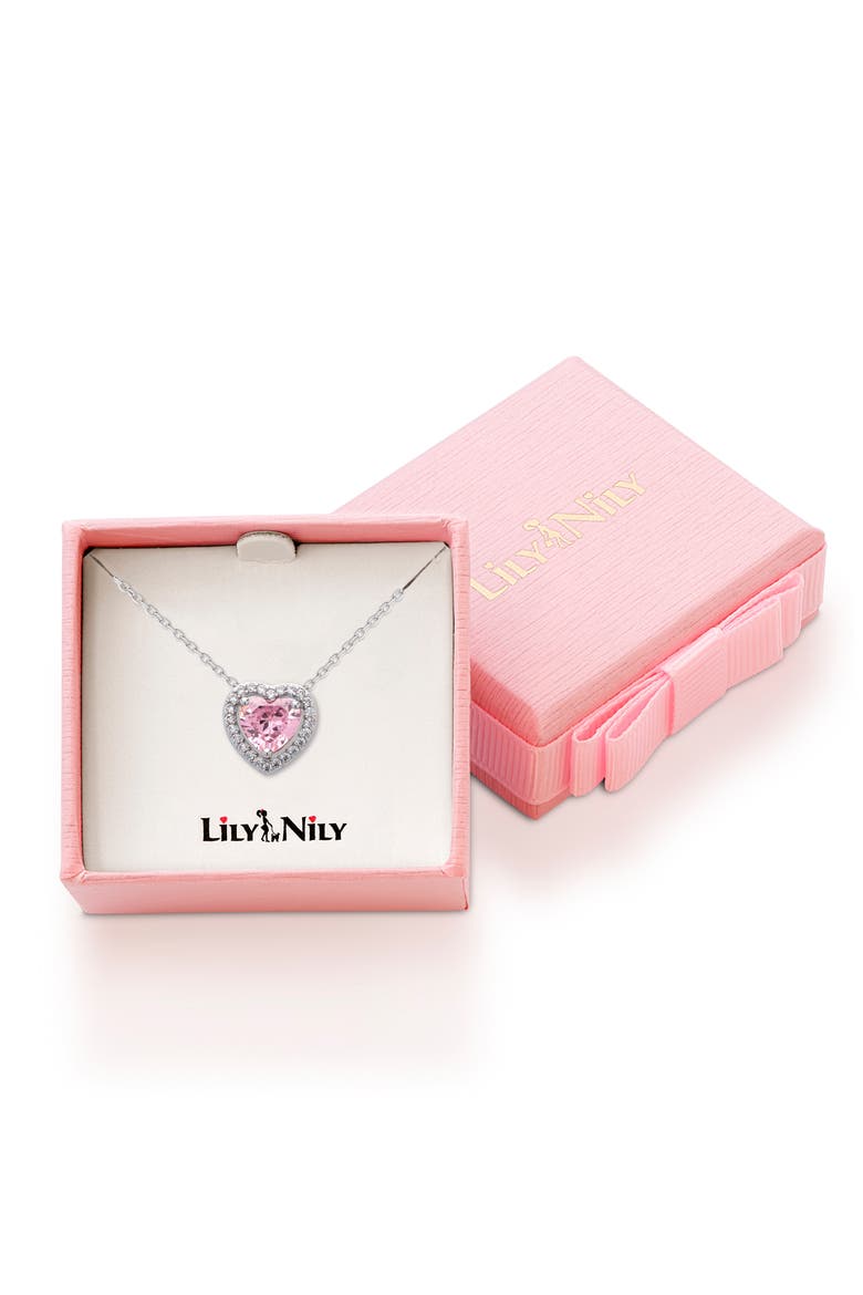 Kids' Cubic Zirconia Heart Halo Necklace, Alternate, color, PINK