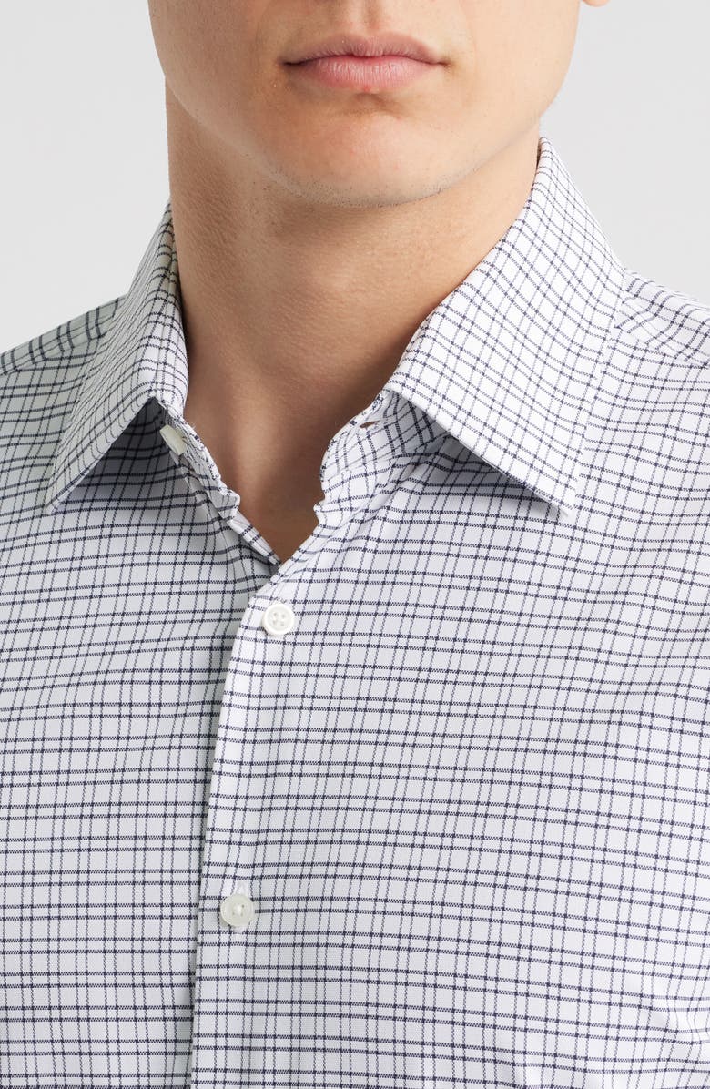 BOSS Hank Kent Slim Fit Plaid Performance Twill Dress Shirt, Alternate, color, Dark Blue