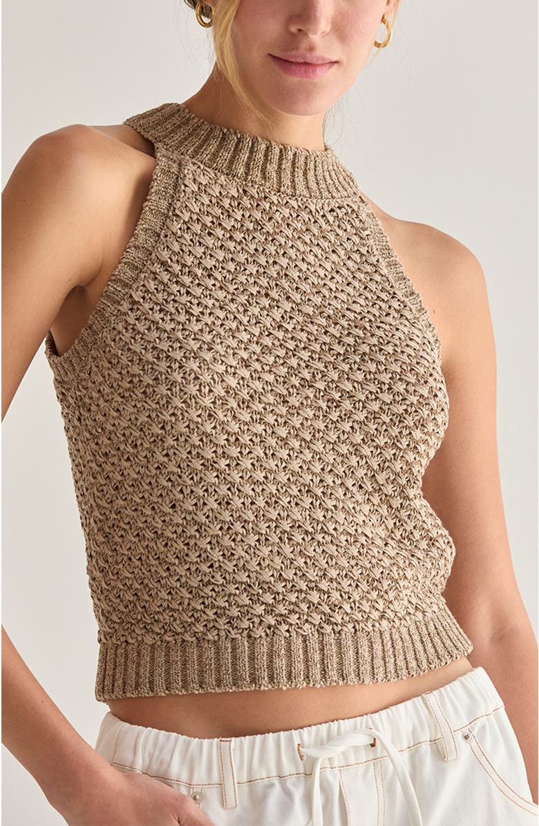 CRESCENT Basket Weave Halter Knit Top, Alternate, color, Sand