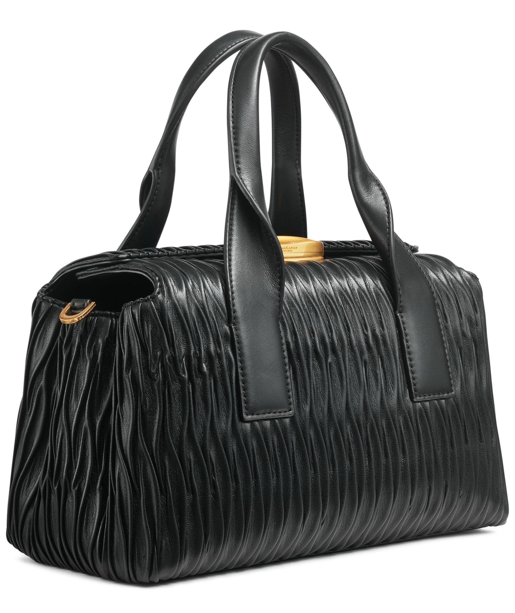Donna Karan New York Amagansett Pleated Satchel, Alternate, color, Black/Gold