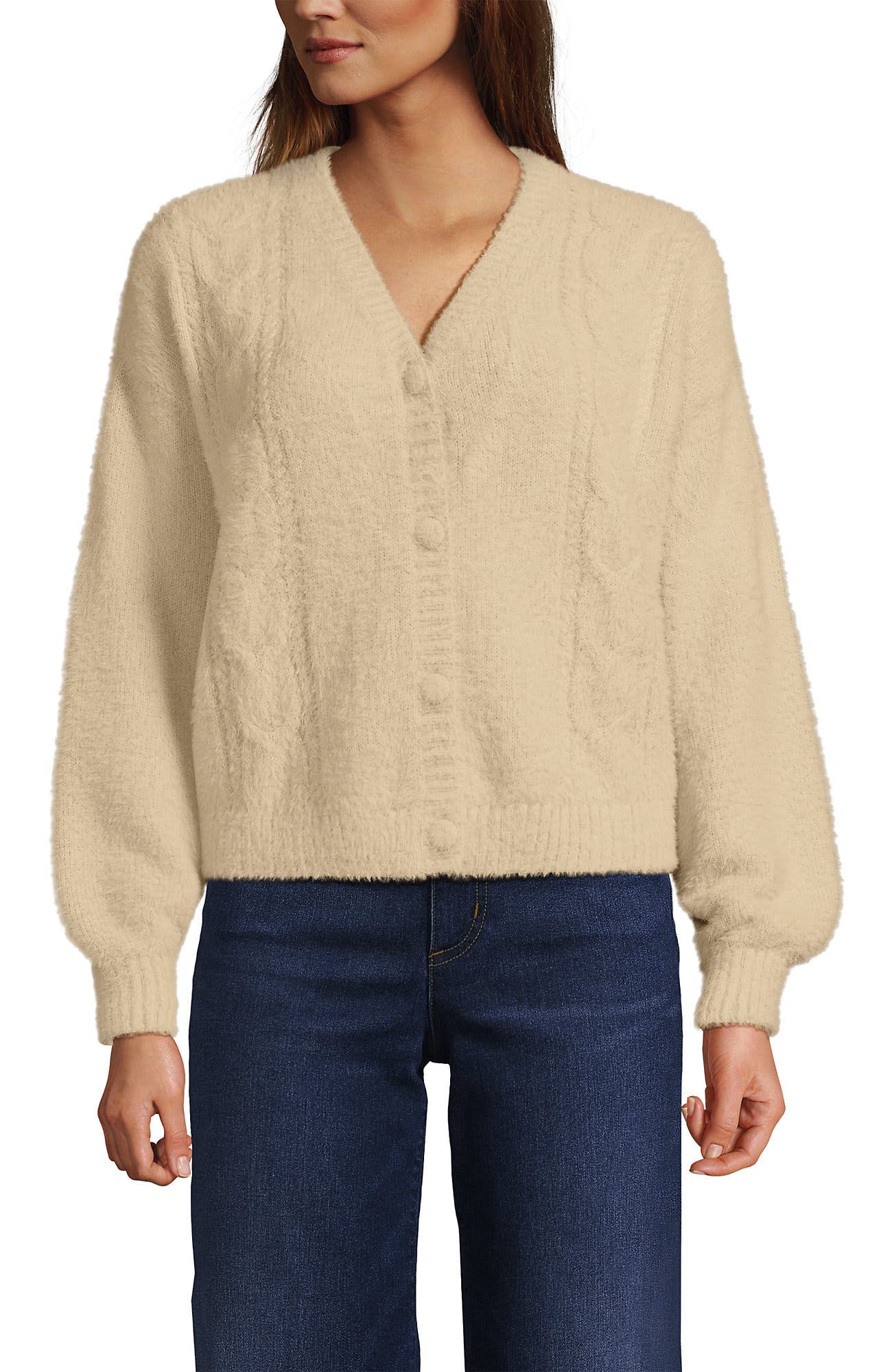 Fuzzy Eyelash Cable Cardigan Sweater - image 3