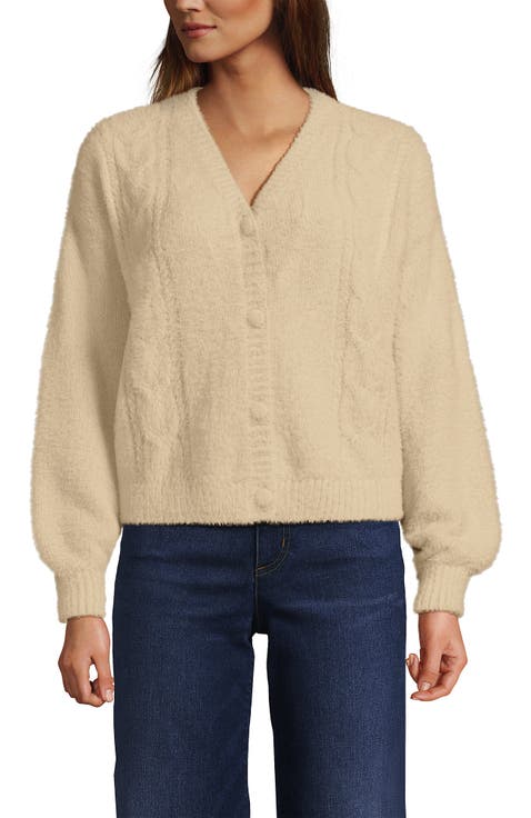 Fuzzy Eyelash Cable Cardigan Sweater