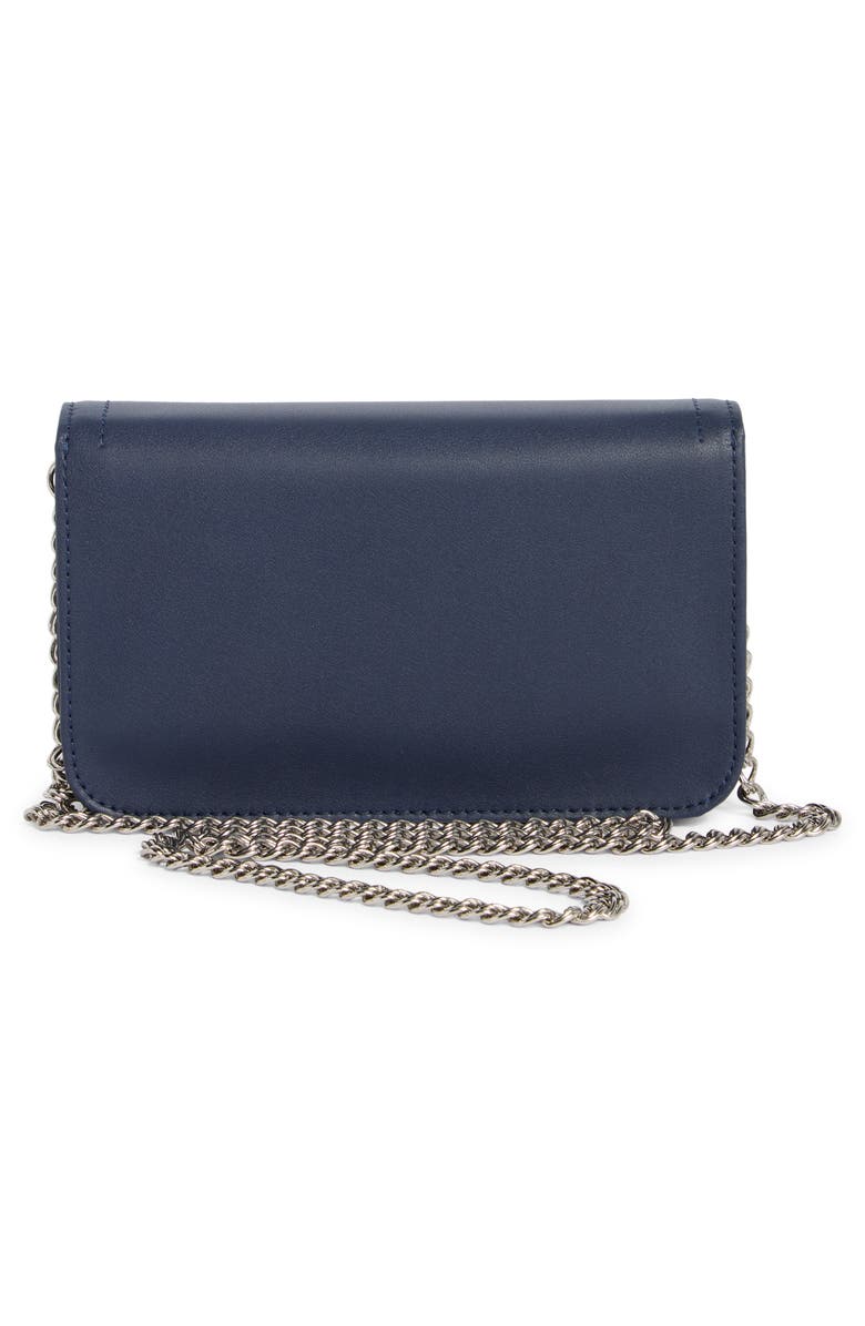 Longchamp Leather Flap Wallet on a Chain, Alternate, color, Navy