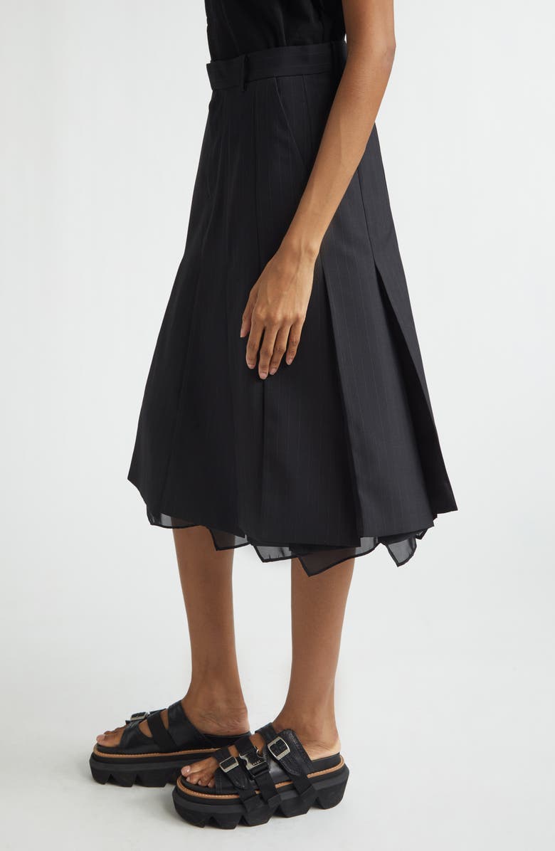 Sacai Chalk Stripe Mixed Media Skirt, Alternate, color, Black