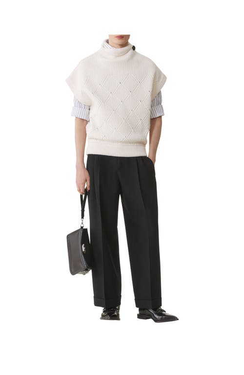 Lanvin Diamond Detail Sleeveless Wool Sweater In White