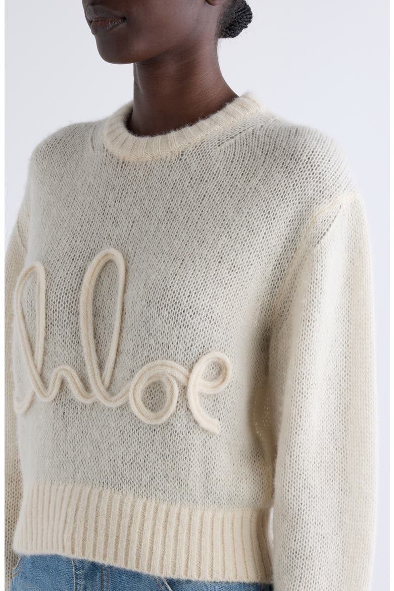Raised Logo Alpaca & Silk Sweater, Alternate, color, ICONIC MILK