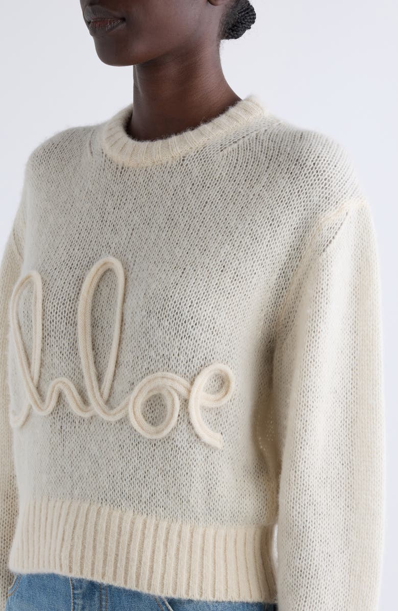 Chloé Raised Logo Alpaca & Silk Sweater, Alternate, color, Iconic Milk