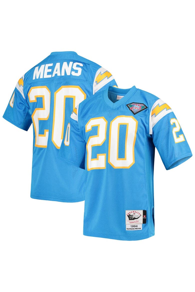 Men's Mitchell & Ness Natrone Means Powder Blue Los Angeles Chargers 1994 Authentic Throwback Retired Player Jersey, Main, color, Powder Blue