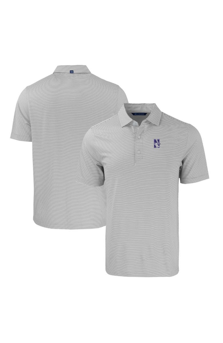 Cutter & Buck Men's Cutter & Buck  Gray/White Northwestern Wildcats Forge Eco Double Stripe Stretch Recycled Polo, Alternate, color, 