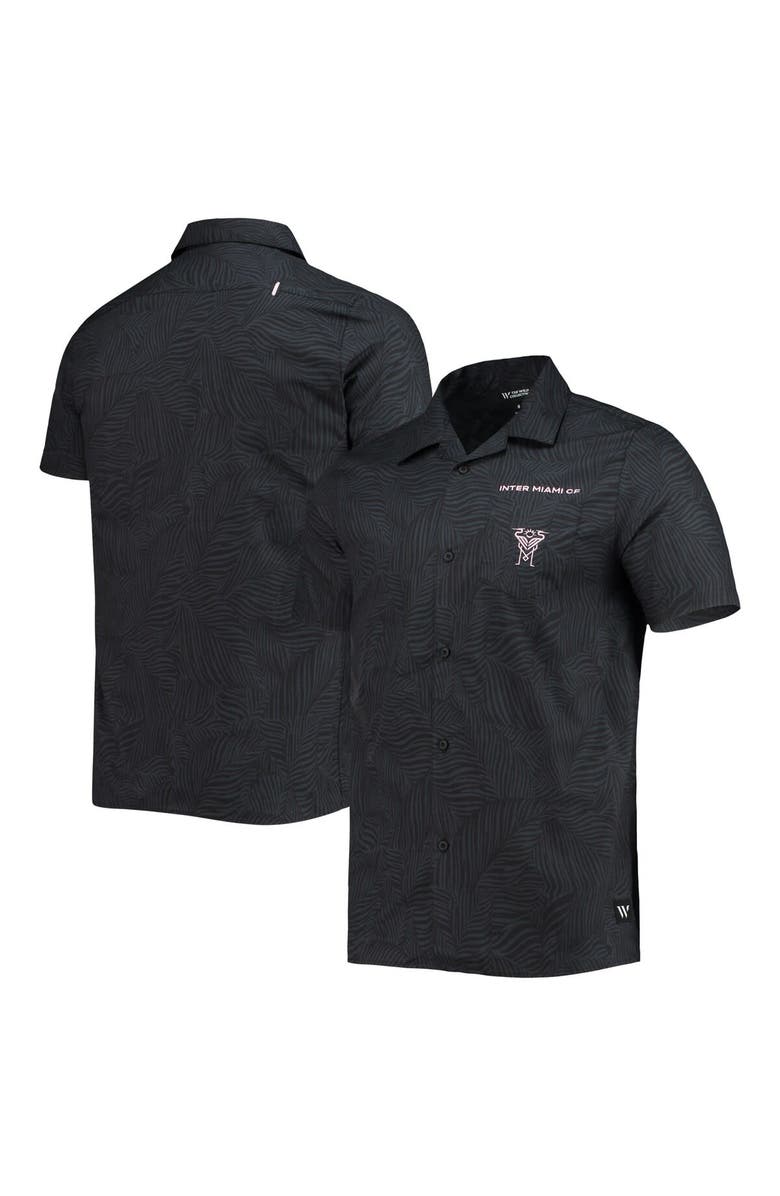 THE WILD COLLECTIVE Men's The Wild Collective Black Inter Miami CF Abstract Palm Button-Up Shirts, Main, color, 