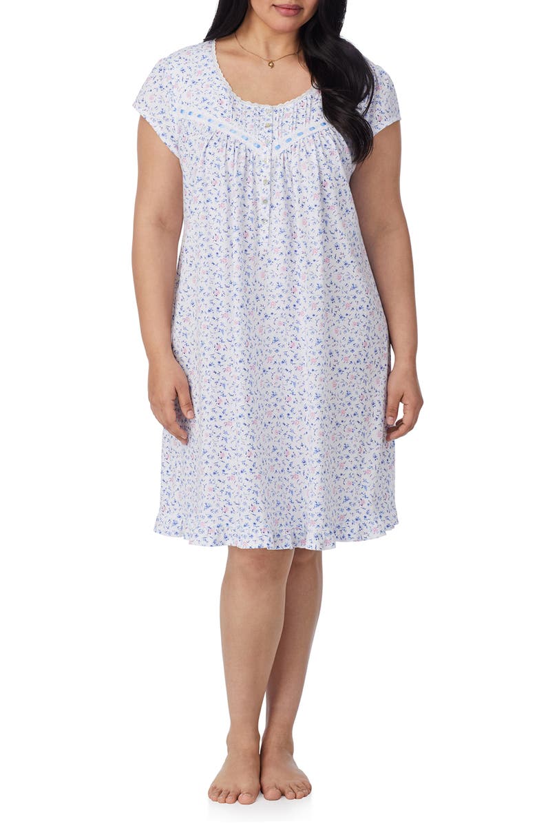 Eileen West Floral Cap Sleeve Cotton Jersey Short Nightgown, Main, color, White Ditsy