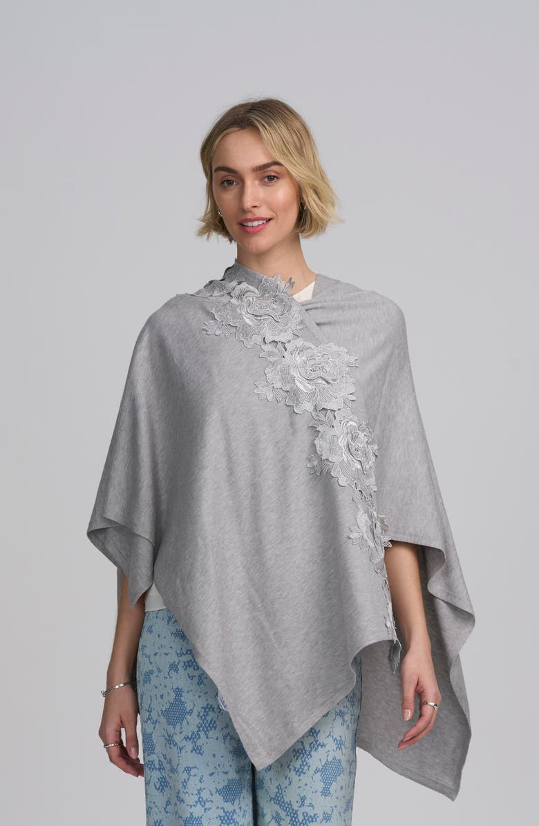 ELLE Collection Fine Gauge Draped Cardigan With Lace Applique, Alternate, color, Heather Grey